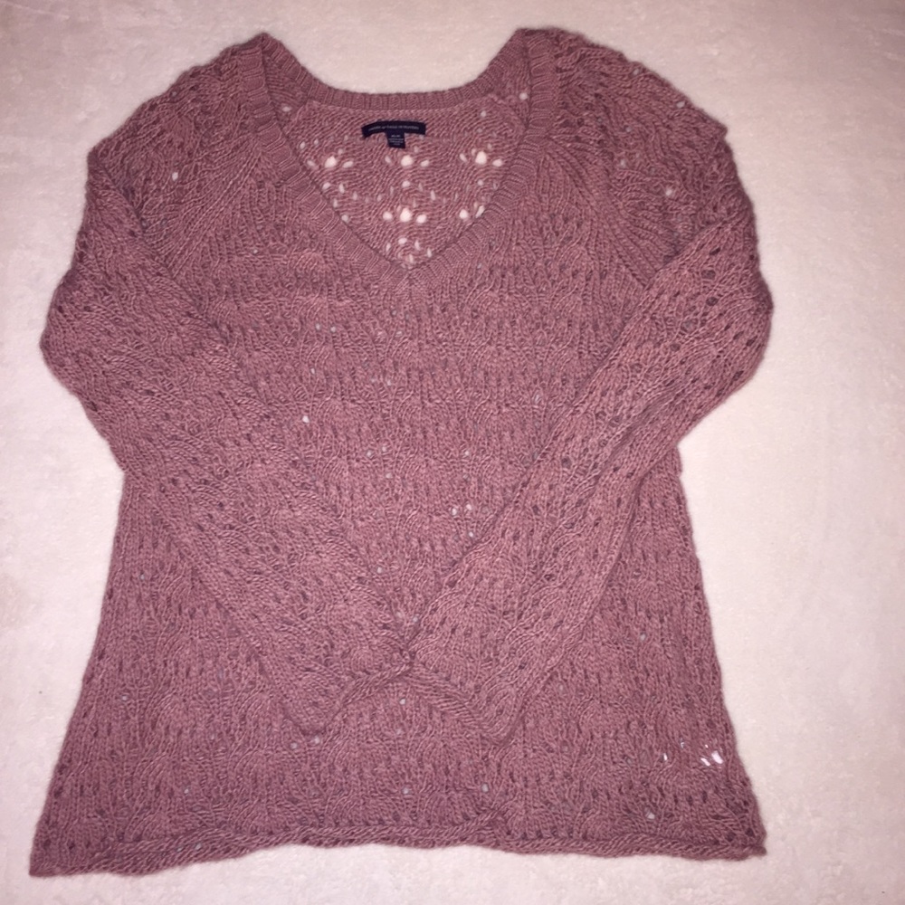 American Eagle V Neck Crochet Sweater